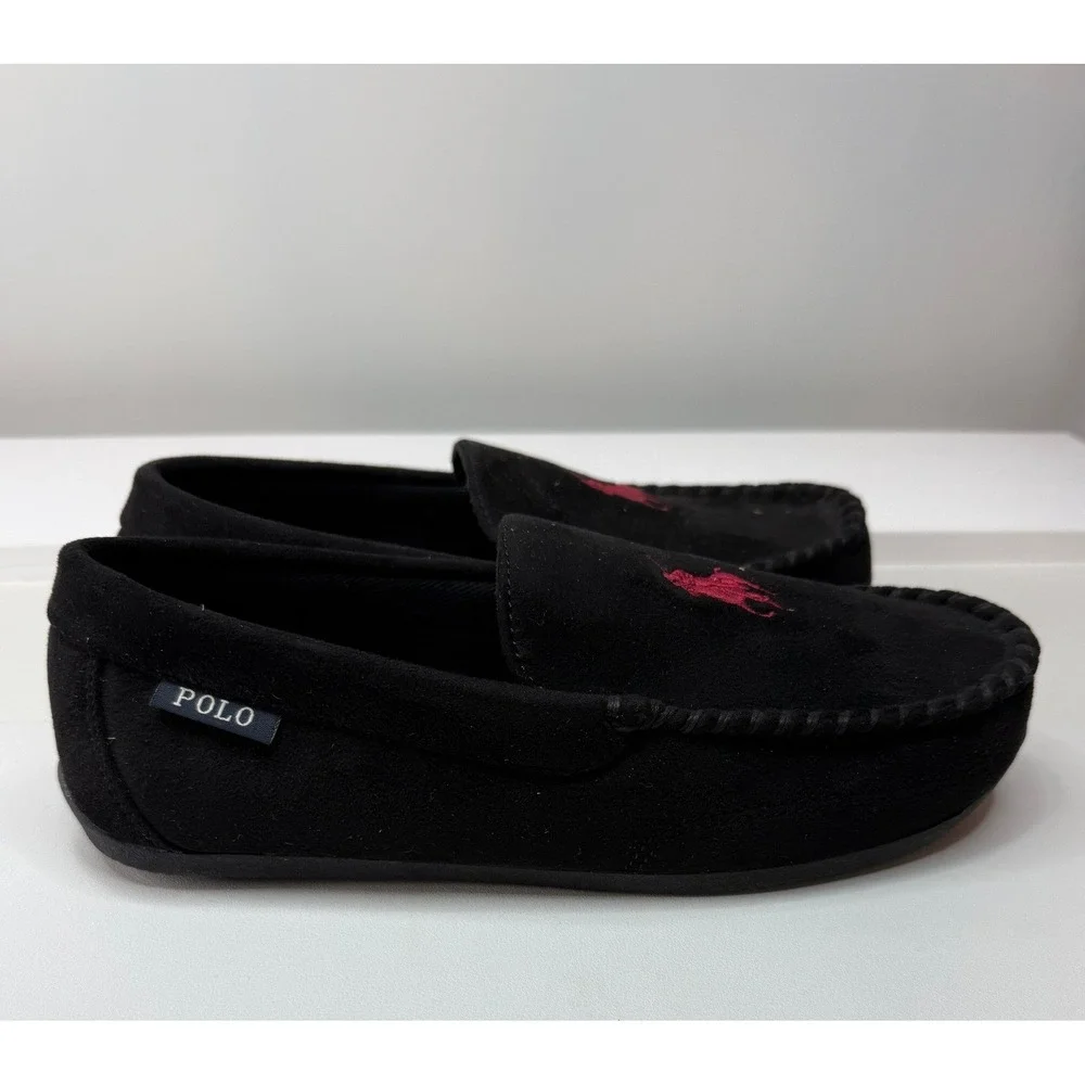 Polo Ralph Lauren Mens Declan Plaid Moccasin Slippers Black Red Size 8 NEW